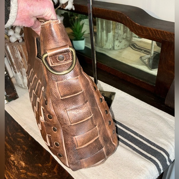 Bed Stu Orchid Woven Leather Handbag Crossbody Bag Teak Brown Retail $280 - Picture 6 of 12